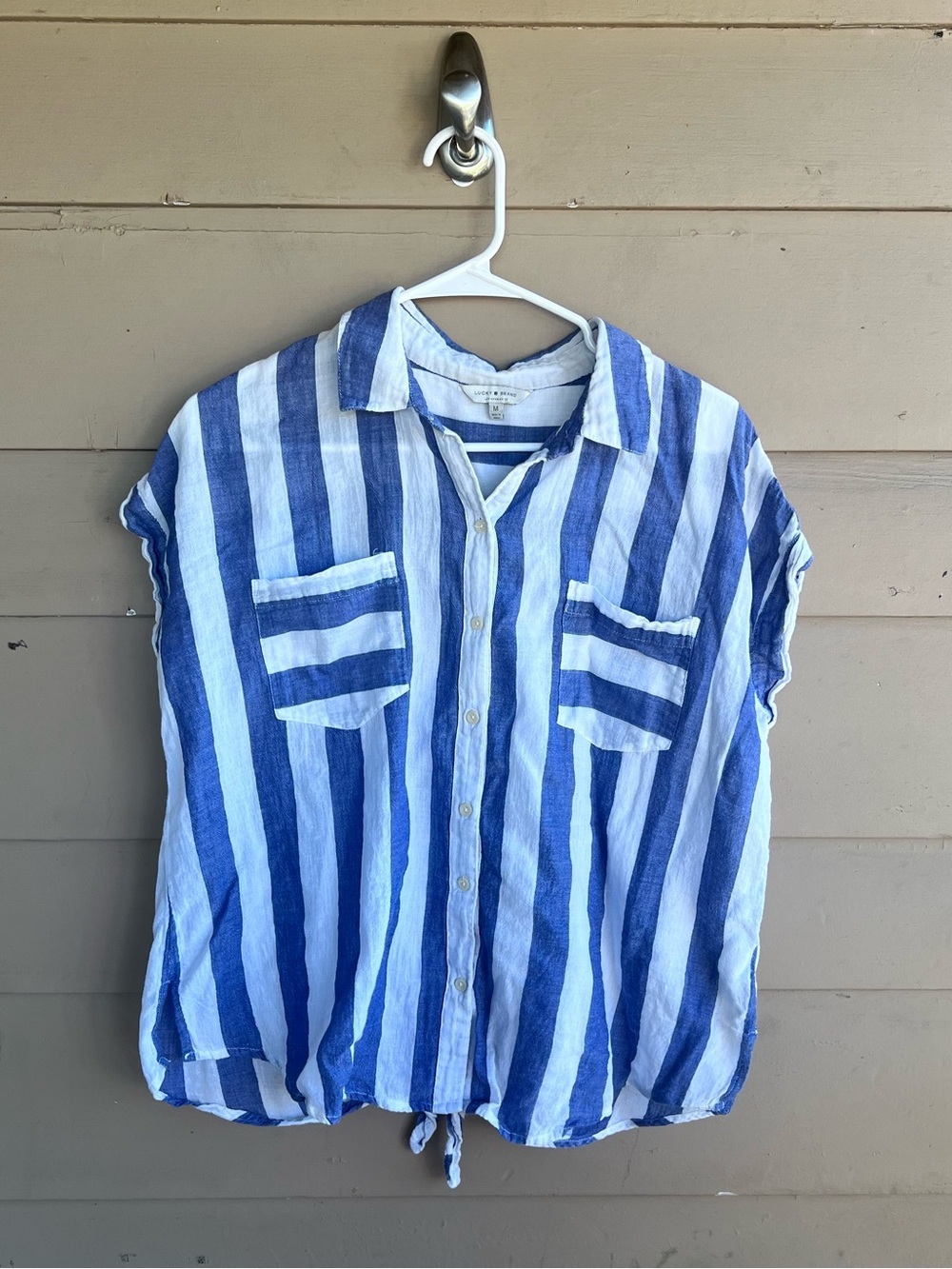 Lucky Brand Striped Button Down Top Size M Lightweight Casual Preppy